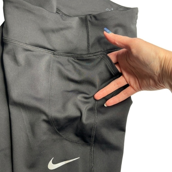 Nike Dri Fit Capri Crop Leggings Black Mesh Vented Running Drawstring Size M - Picture 5 of 15
